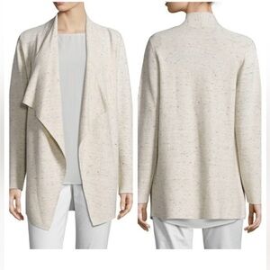 EILEEN FISHER Ecru Cascading Cardigan Shawl Collar Open Front Size Small